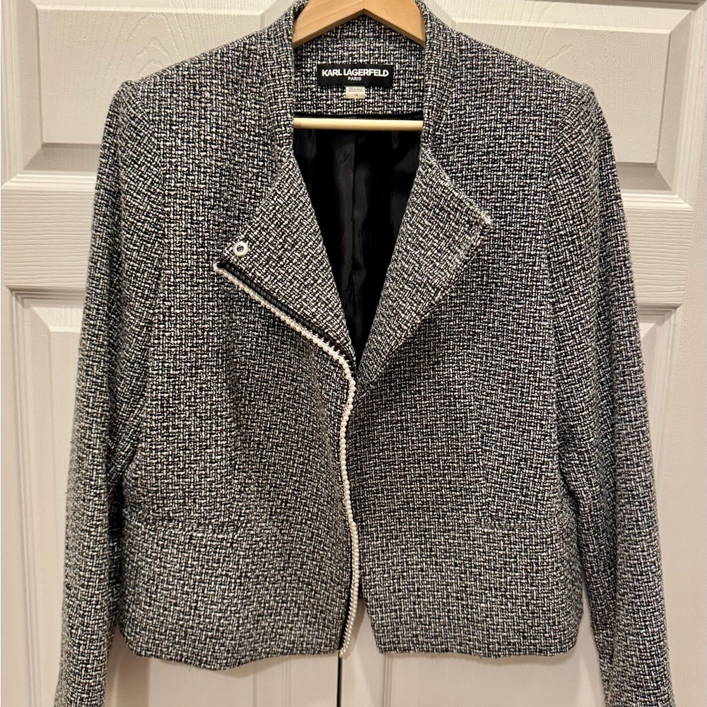 Karl Lagerfeld Tweed Pearl Jacket Blazer Sz 14 - Picture 6 of 10